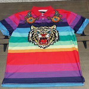 Hudson Outerwear Rainbow Embroidered Tiger Polo Sz XL